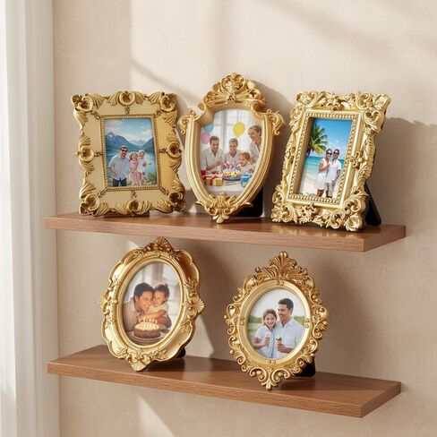 5 Pcs Mini Gold Picture Frames Vintage Set - Baroque Ornate Oval Rectangle Mini Gold Frames Vintage for Table Display, Wedding Party Home Decoration in Saudi Arabia