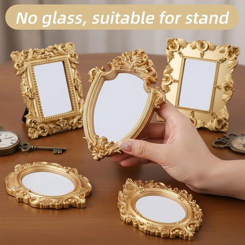 5 Pcs Mini Gold Picture Frames Vintage Set - Baroque Ornate Oval Rectangle Mini Gold Frames Vintage for Table Display, Wedding Party Home Decoration in Saudi Arabia