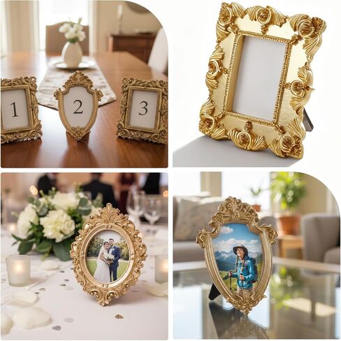 5 Pcs Mini Gold Picture Frames Vintage Set - Baroque Ornate Oval Rectangle Mini Gold Frames Vintage for Table Display, Wedding Party Home Decoration in Saudi Arabia