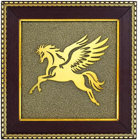 Pyrite Stone Frame with Vastu Seven Running Horses with Sun to Attract Money, Chakra Healing Wall Decor - 7X7 Inch 7 Horses Painting Vastu Wooden Photo Frame Wall Decor Gift Items for Living Room with Pyrite Dust for Money Success in Saudi Arabia