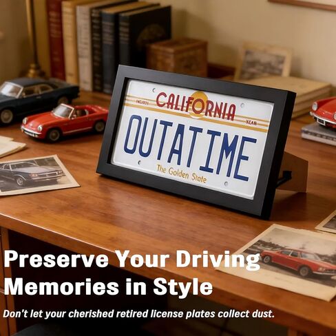 12x6 License Plate Display Frame, Black Solid Wood Frame with Easy-Open Swivel Tabs,Licence Plate Holder with Tabletop & Wall Mount for Collector Gift in Saudi Arabia