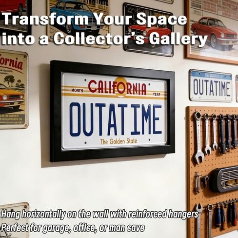 12x6 License Plate Display Frame, Black Solid Wood Frame with Easy-Open Swivel Tabs,Licence Plate Holder with Tabletop & Wall Mount for Collector Gift in Saudi Arabia