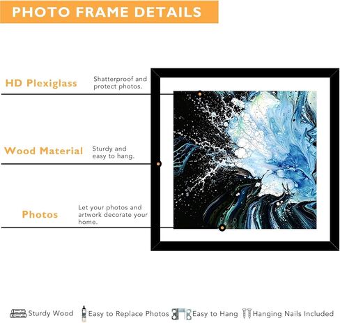 Wood 16x16 Frame Black with 14x14 Mat, for 40 x 40cm Diamond Art Painting, Display Picture 14 x 14 with Mat or 16 x 16 without Mat, Large 40x40 Picture Frame for Wall Hanging, Black, 1 Pack in Saudi Arabia