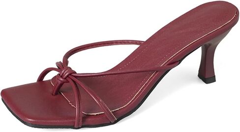 Leather Strappy Kitten Heels for Women Comfortable Flip Flop Heels Open Square Toe Slip On Fashion Dressy Summer Thong Sandals in Saudi Arabia