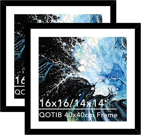 Wood 16x16 Frame Black with 14x14 Mat, for 40 x 40cm Diamond Art Painting, Display Picture 14 x 14 with Mat or 16 x 16 without Mat, Large 40x40 Picture Frame for Wall Hanging, Black, 1 Pack in Saudi Arabia