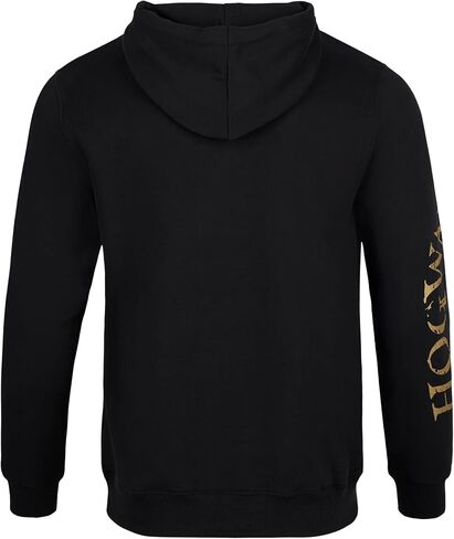 Harry Potter Hogwarts Gold Crest Hoodie - Adult Hooded Sweatshirt, Metallic Print & Sleeve Detail - Black Pullover in Kuwait