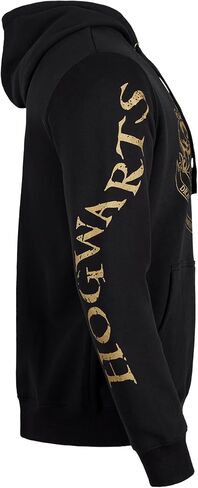 Harry Potter Hogwarts Gold Crest Hoodie - Adult Hooded Sweatshirt, Metallic Print & Sleeve Detail - Black Pullover in Kuwait