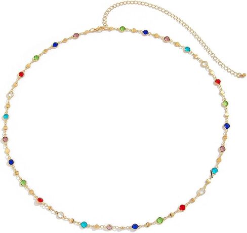 Colorful Crystal Waist Chain for Women, Gold Plated Bezel Set Gemstone Belly Chain, Adjustable Boho Body Chain Jewelry for Jeans, Party, Vacation in Saudi Arabia