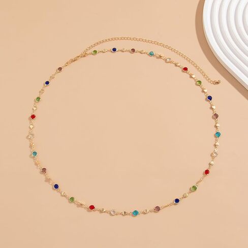 Colorful Crystal Waist Chain for Women, Gold Plated Bezel Set Gemstone Belly Chain, Adjustable Boho Body Chain Jewelry for Jeans, Party, Vacation in Saudi Arabia