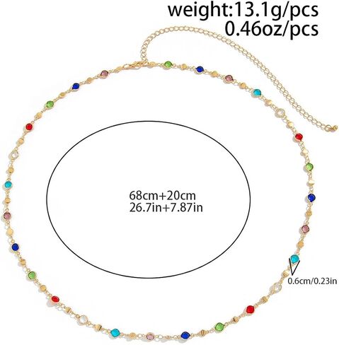 Colorful Crystal Waist Chain for Women, Gold Plated Bezel Set Gemstone Belly Chain, Adjustable Boho Body Chain Jewelry for Jeans, Party, Vacation in Saudi Arabia