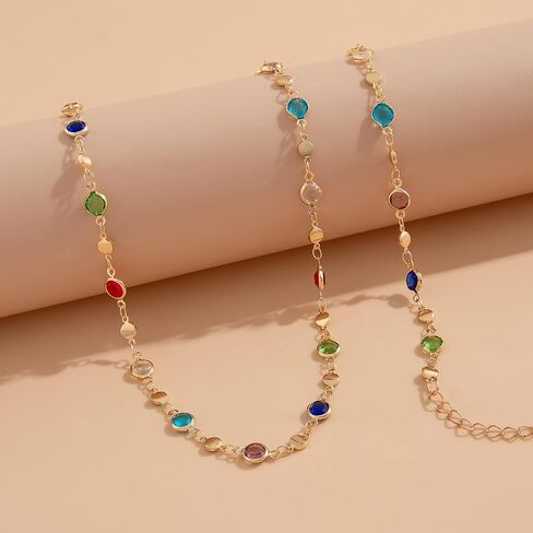 Colorful Crystal Waist Chain for Women, Gold Plated Bezel Set Gemstone Belly Chain, Adjustable Boho Body Chain Jewelry for Jeans, Party, Vacation in Saudi Arabia