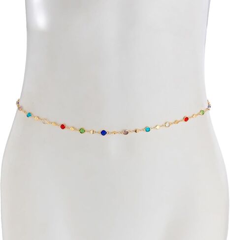 Colorful Crystal Waist Chain for Women, Gold Plated Bezel Set Gemstone Belly Chain, Adjustable Boho Body Chain Jewelry for Jeans, Party, Vacation in Saudi Arabia