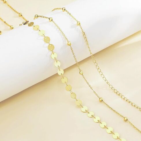 2Pcs Gold Layered Belly Chain for Women Dainty 14K Gold Plated Sequin & Beaded Waist Chain, Adjustable Summer Beach Bikini Body Chain Jewelry Accessories in Saudi Arabia