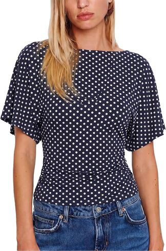SeeLuNa Women Cinched Waist Shirts Stretchy Dolman Sleeve Boat Neck Knit Top Trendy Streetwear Outfits Basic Workout Tee Tops in Saudi Arabia