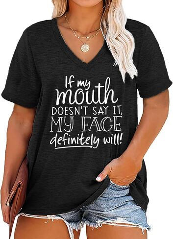 Plus Size Sarcastic Funny Shirts Women V Neck T Shirts Short Sleeve Tshirts Summer Tops in Kuwait
