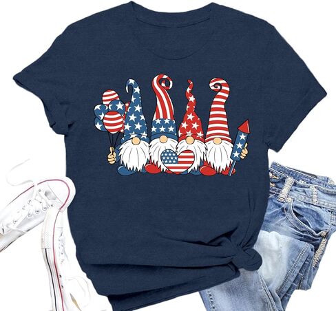 4th of July Shirts Women American Flag Gnomes T-Shirt Patriotic Stars and Stripes Tee Tops in Saudi Arabia