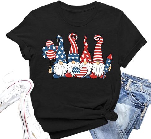 4th of July Shirts Women American Flag Gnomes T-Shirt Patriotic Stars and Stripes Tee Tops in Kuwait