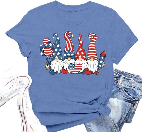 4th of July Shirts Women American Flag Gnomes T-Shirt Patriotic Stars and Stripes Tee Tops in Kuwait
