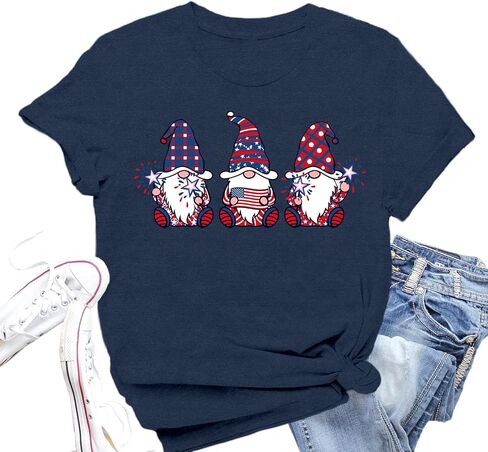 4th of July Shirts Women American Flag Gnomes T-Shirt Patriotic Stars and Stripes Tee Tops in Kuwait