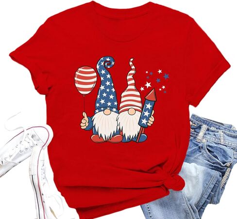 4th of July Shirts Women American Flag Gnomes T-Shirt Patriotic Stars and Stripes Tee Tops in Kuwait