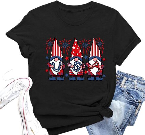 4th of July Shirts Women American Flag Gnomes T-Shirt Patriotic Stars and Stripes Tee Tops in Kuwait