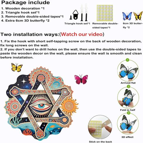 Wooden Evil Eye Wall Art Decor, 11.4" Boho Colorful Print Painting Mandala Mystical Celestial Ocean Themed Star of David Hanging Sign for Meditation Room Bedroom Hallway Bohemian Home Decor in Saudi Arabia