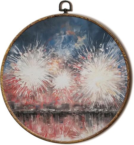 FSTCSV 4th of July Sailboat Round Wall Art Framed, Vintage Sailboat American Flag Canvas Prints Wall Hanging Art, Patriotic Nautical Coastal Circle Walls Decor for Home Bedroom, 10x10in in Saudi Arabia