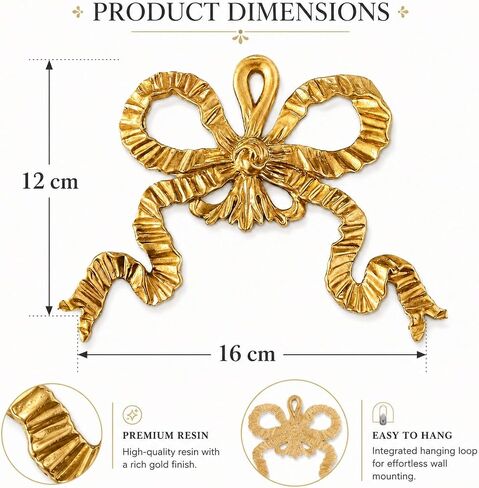 LUOZZY Wall Bowknot Decoration Resin Bowknot Hanging Wall Decor Bow Wall Appliques Golden Bow Wall Art Decor, 16 * 12CM in Kuwait