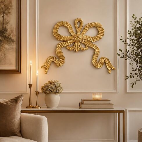 LUOZZY Wall Bowknot Decoration Resin Bowknot Hanging Wall Decor Bow Wall Appliques Golden Bow Wall Art Decor, 16 * 12CM in Kuwait