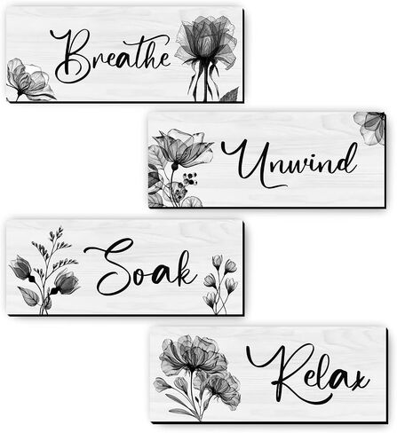 4 Pieces Bathroom Wall Art Rustic Farmhouse Decor Sign Relax Soak Unwind Breathe Wood Hanging Sign for Home Spa Bathroom Laundry Decor in Saudi Arabia