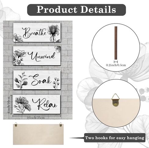 4 Pieces Bathroom Wall Art Rustic Farmhouse Decor Sign Relax Soak Unwind Breathe Wood Hanging Sign for Home Spa Bathroom Laundry Decor in Saudi Arabia