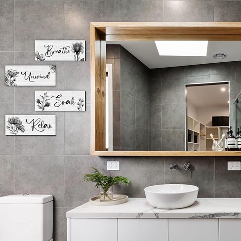 4 Pieces Bathroom Wall Art Rustic Farmhouse Decor Sign Relax Soak Unwind Breathe Wood Hanging Sign for Home Spa Bathroom Laundry Decor in Saudi Arabia