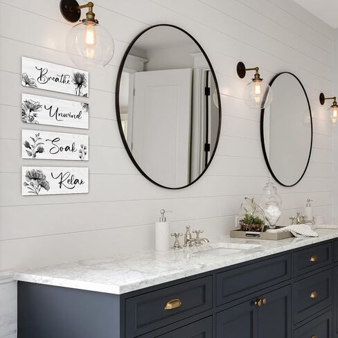 4 Pieces Bathroom Wall Art Rustic Farmhouse Decor Sign Relax Soak Unwind Breathe Wood Hanging Sign for Home Spa Bathroom Laundry Decor in Saudi Arabia