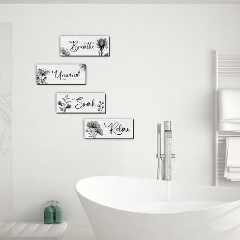 4 Pieces Bathroom Wall Art Rustic Farmhouse Decor Sign Relax Soak Unwind Breathe Wood Hanging Sign for Home Spa Bathroom Laundry Decor in Saudi Arabia