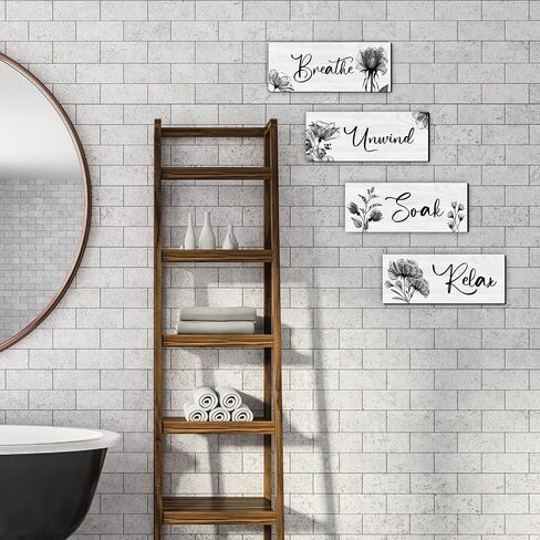 4 Pieces Bathroom Wall Art Rustic Farmhouse Decor Sign Relax Soak Unwind Breathe Wood Hanging Sign for Home Spa Bathroom Laundry Decor in Saudi Arabia