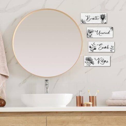4 Pieces Bathroom Wall Art Rustic Farmhouse Decor Sign Relax Soak Unwind Breathe Wood Hanging Sign for Home Spa Bathroom Laundry Decor in Saudi Arabia