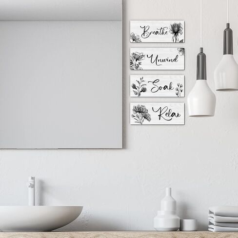 4 Pieces Bathroom Wall Art Rustic Farmhouse Decor Sign Relax Soak Unwind Breathe Wood Hanging Sign for Home Spa Bathroom Laundry Decor in Saudi Arabia