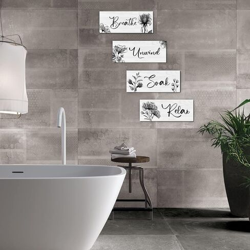 4 Pieces Bathroom Wall Art Rustic Farmhouse Decor Sign Relax Soak Unwind Breathe Wood Hanging Sign for Home Spa Bathroom Laundry Decor in Saudi Arabia
