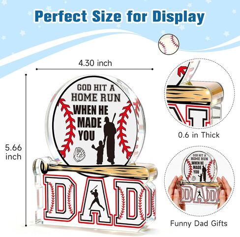 Cool Fathers Day Gift for Dad from Daughter Son Wife, Christian Baseball Acrylic Plaque, Funny Birthday Gift for New Step Bonus Stepped up Daddy Men Father in Law, Best Dad Ever Gifts in Saudi Arabia