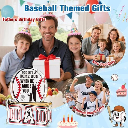 Cool Fathers Day Gift for Dad from Daughter Son Wife, Christian Baseball Acrylic Plaque, Funny Birthday Gift for New Step Bonus Stepped up Daddy Men Father in Law, Best Dad Ever Gifts in Saudi Arabia
