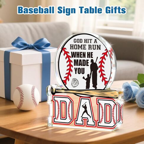 Cool Fathers Day Gift for Dad from Daughter Son Wife, Christian Baseball Acrylic Plaque, Funny Birthday Gift for New Step Bonus Stepped up Daddy Men Father in Law, Best Dad Ever Gifts in Saudi Arabia