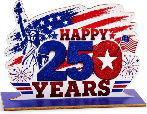 Patriotic 250 Years Decoration Sign, Happy 250 Years Wooden Tabletop Decor, America Anniversary Party Decorations, 4th of July Patriotic, 250 Anniversary in Saudi Arabia