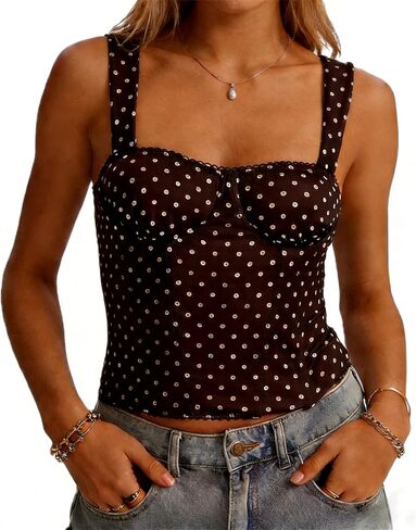 Women Vintage Back Hook Boned Corset Top Y2k Polka Dot Square Neck Backless Tank Top Coquette Going Out Streetwear in Kuwait
