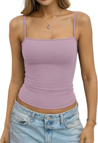 Eachyes Womens Spaghetti Strap Tank Tops Adjustable Camisole Shirts Square Neck Tight Tops Sexy Going Out Summer Clothes 2026 in Saudi Arabia
