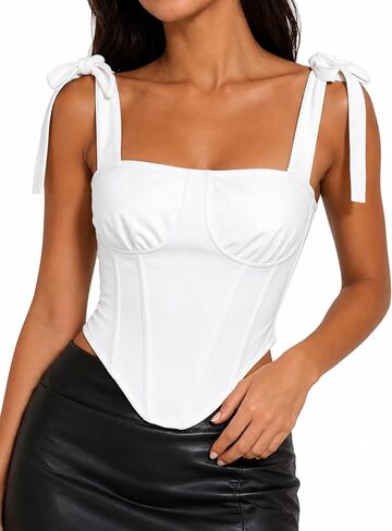 SOFIA'S CHOICE Women's Corset Top Tie Shoulder Bustier Tank Top Square Neck Sleeveless Crop Top Going Out in Saudi Arabia