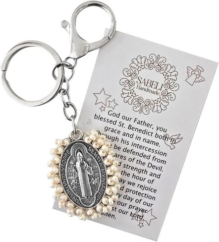 St Benedict Keychain With Prayer Card Catholic Gift Protection Blessing San Benito Medalla Backpack Charm in Saudi Arabia