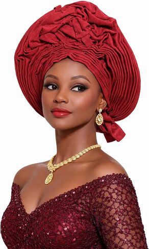 Auto Gele Head Wrap for Women, Ready-to-Wear Nigerian Aso Oke African Headtie for Weddings, Church, Aso Ebi, Parties & Events in Kuwait