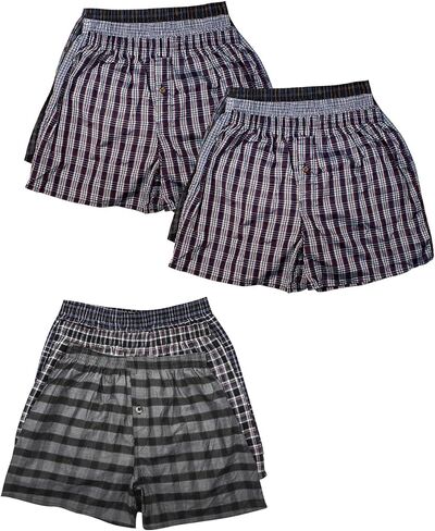 100% Cotton Mens Boxers,Random Mixed Color Woven Relaxed Fit Underwear Menswear with Button Fly Pouch Elastic Waist in Saudi Arabia