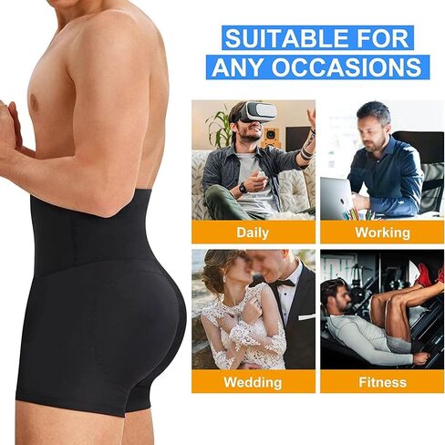 Men Butt Lifter Padded Underwear Boxer Briefs High Waist Tummy Control Shorts Body Shaper Girdle 2 Detachable Pads in Kuwait