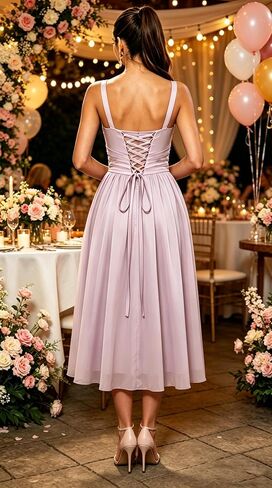 Chiffon Short Bridesmaid Dresses Square Neck Pleated Midi Length Formal Gowns Wedding Guest Dress in Kuwait